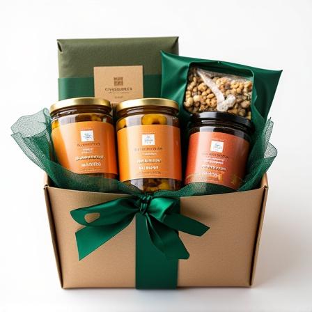 Canasta de regalo corporativa elegante con nueces y miel